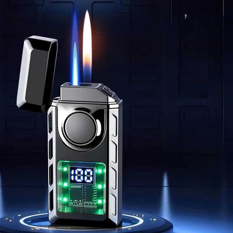 Fashionable Dual Flame Switch Gas Lighter Digital Display Arc Ignition Smart Type-c Rechargeable Lighter Creative Mens GiftC250319