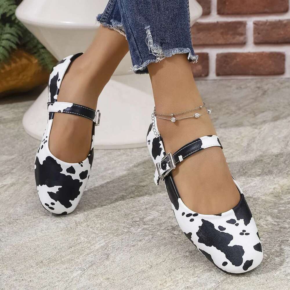 Zebra Print Buckle Straps Ballet Flats Women 2025 Trend Flat Heels Mary Janes Woman Comfort Soft Sole Casual Shoes Loafers