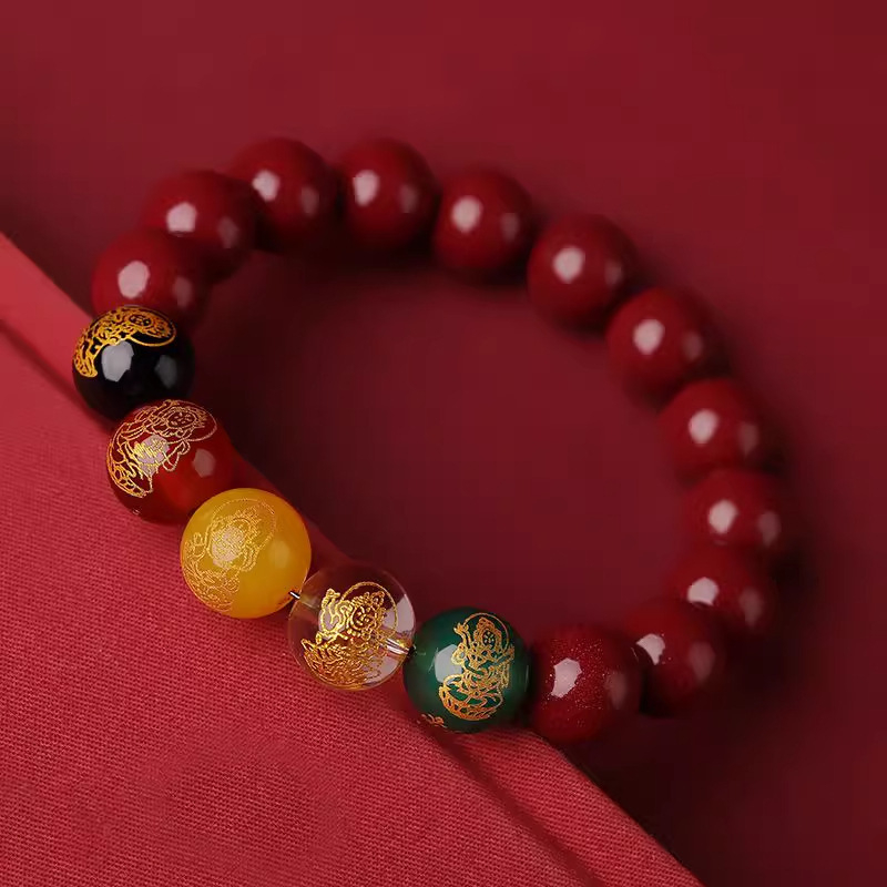 New Cinnabar Brave Bracelet Lunar New Year Five Roads God of Wealth Beads Bracelet Purple Gold Sand Men and Women