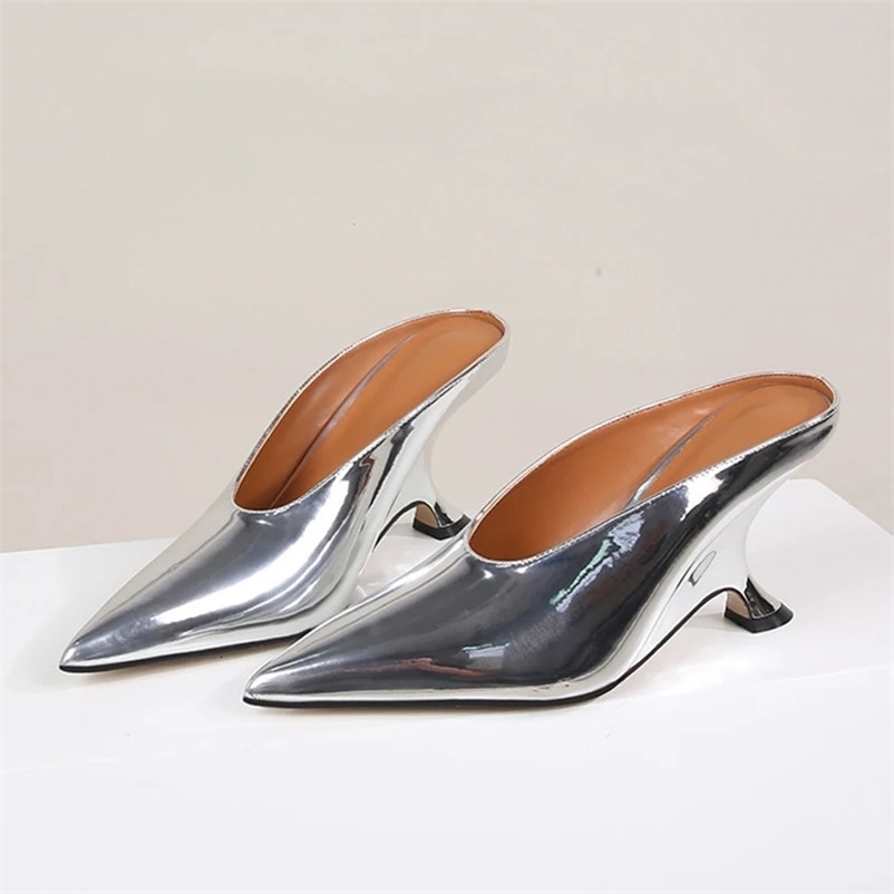 Eilyken Pointed Toe Women Slippers Shoes Shallow Wedges High Heels Banquet Mule Zapatos De Mujer 250322