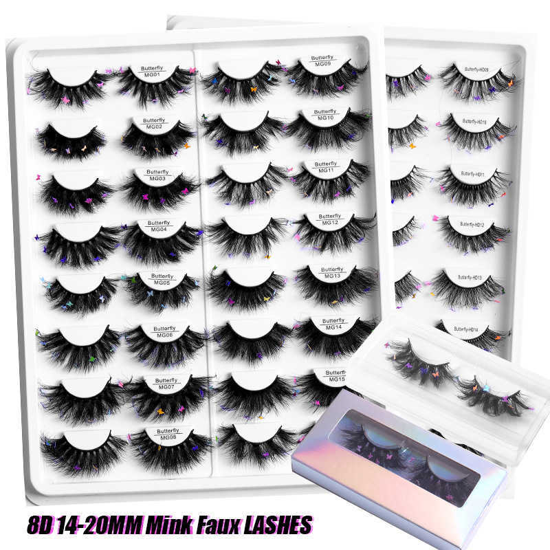 New pair of 8D imitation mink fur butterfly false eyelashes naturally curled up with multiple layers of thick crossed eyelashes W250324