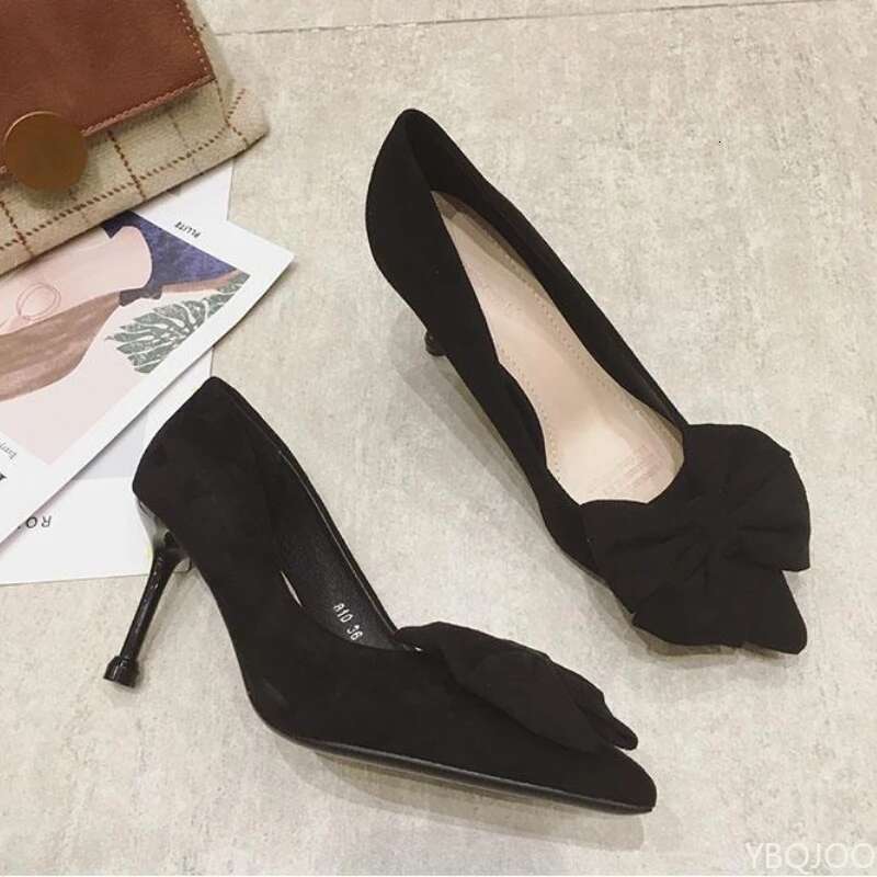 Women's trendy new Shoes Fashion bow tie slim high heels Sexy black Elegant shoes Fairy style comfort ladies pumps atos Mujer