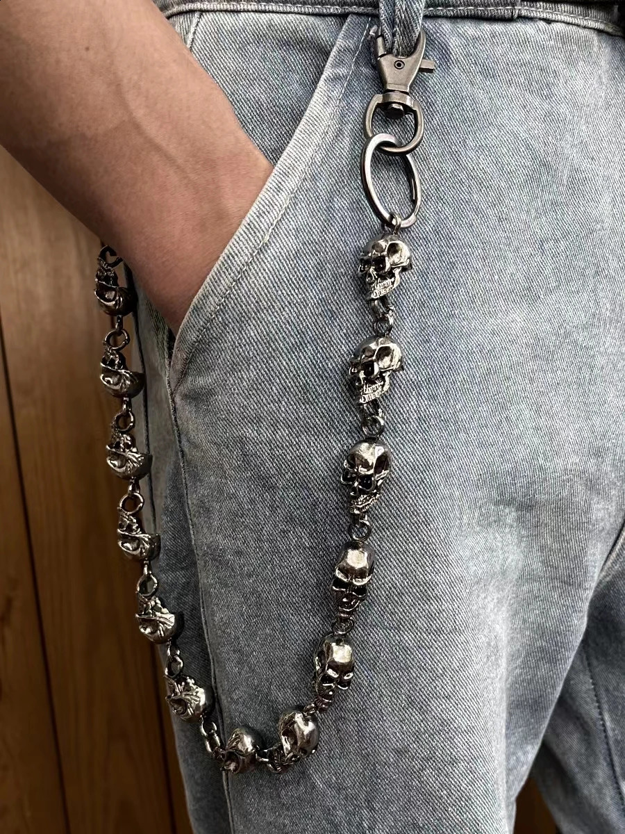 Vintage Punk Skull Pants Chain Heavy Waist Chain Men Cool Jeans Chain Keychain Wallet Chain Gothic Biker Fashion Accessories 250324