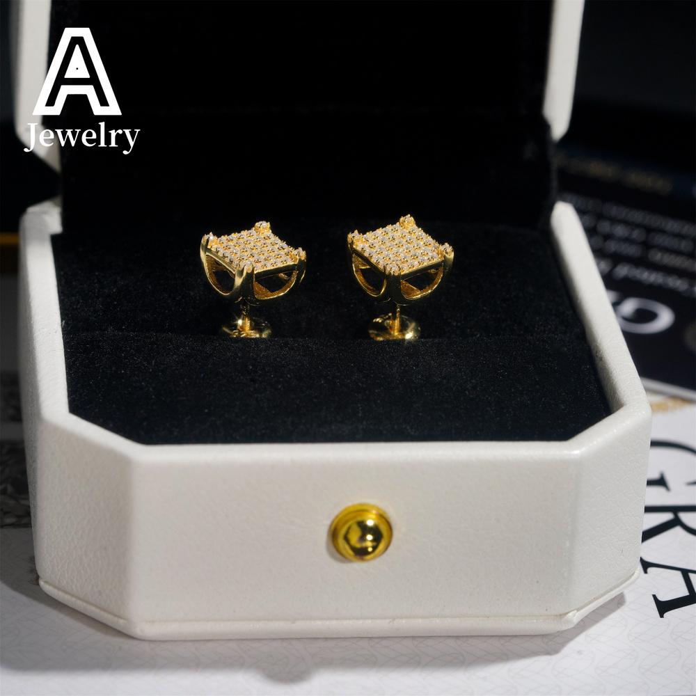 Cheap Price Ear Studs 925 Silver Earrings Hip Hop Men Women Square Shape Moissanite Diamond Earrings With GRA Certificate