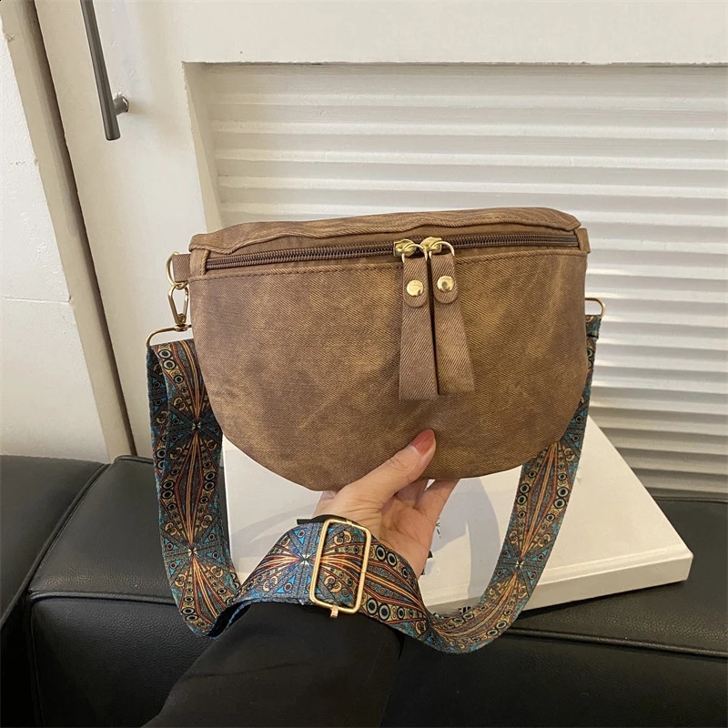 Womens PU Leather Waist Bags Stylish Hobo Solid Color Shoulder Satchel Chest Bag Wide Strap Fashion Fanny Pack 250318