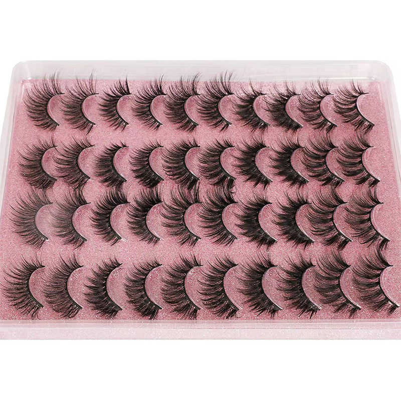 20 pairs of fake eyelashes imitating mink mixed styles thick and curly fake eyelashes curled eyes elongated tails W250324