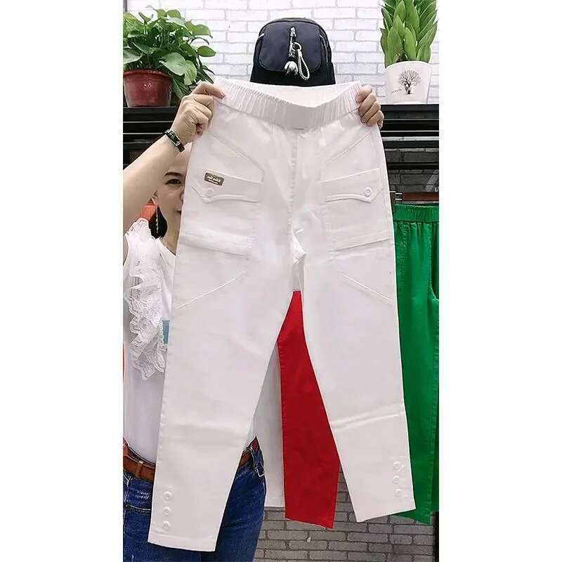 Women Spring Summer 2024 High Waist Cotton Elastic Wash Harun Loose Joker Trousers Slim Casual Daddy Pants Ladies