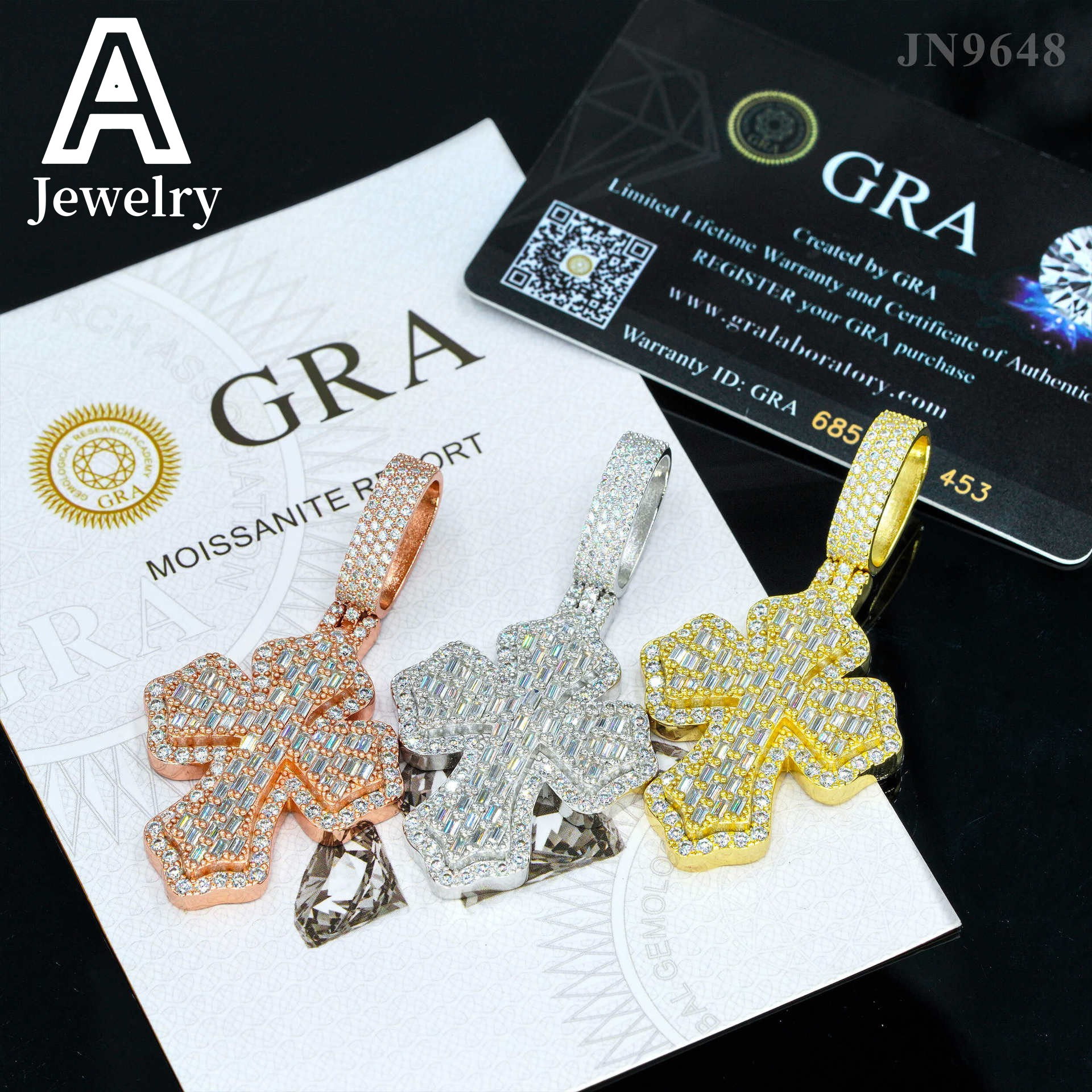 Baguette Diamond Cross Pendant moissanite 925 Silver Hip Hop Rock iced out Pendant Religious Jewelry Moissanite Pendant