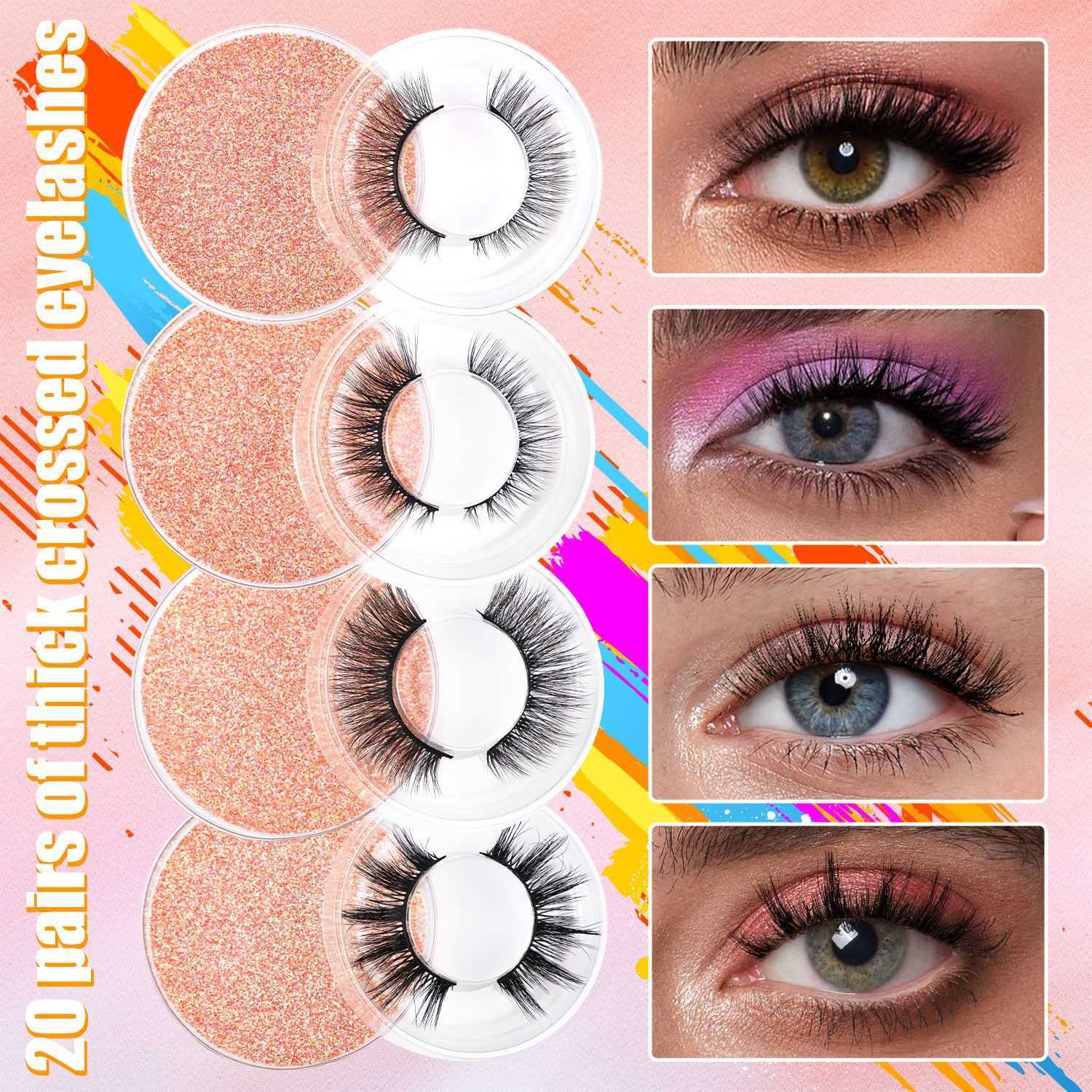 A set of 20 boxes of natural thick false eyelashes in 1 pair 3D curled and 3D anti real eyelashes W250324