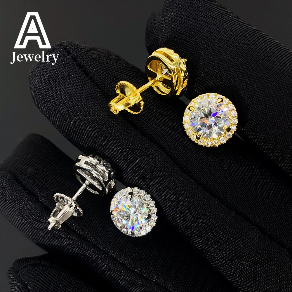 Cross-border exquisite 6.5mm 925 silver VVS Mosan Earrings 2024 New mens and womens hip hop personality jewelry stud earrings