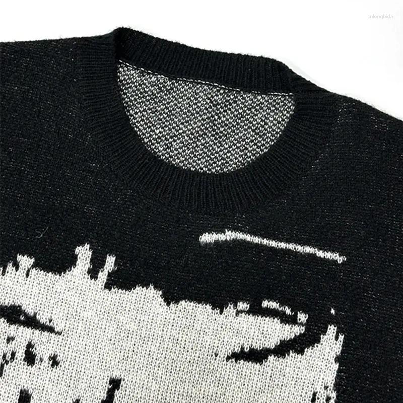 Mens Sweaters Men Autumn Winter Casual Sweater Streetwear Knitted Retro Gothic Portrait Print Pullover Hip Hop Graphic Harajuku Vintage