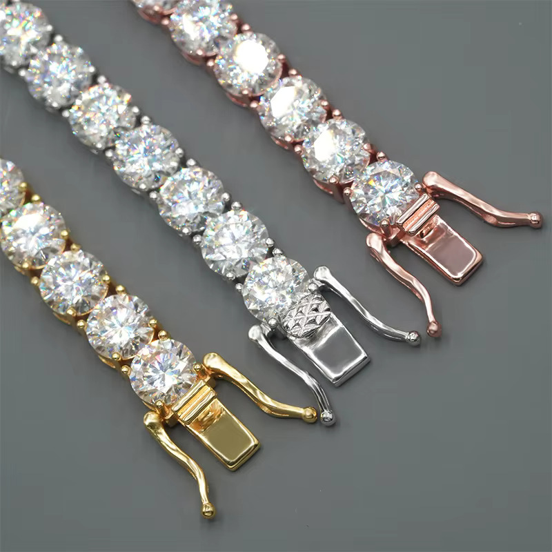 2-6.5MM Width Full Size Diamonds Tennis Chain Hip Hop S925 Sterling Silver VVS Moissanite Diamond Gold Tennis Chains for Men