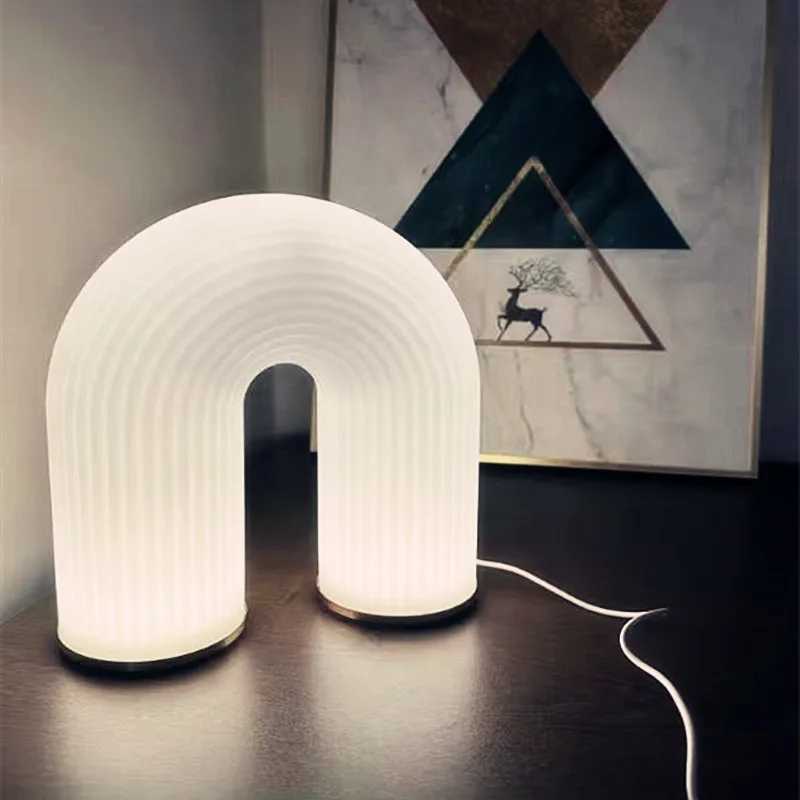 Creative U shape cream wind simple desktop LED table lamp bedroom bed night light white plug warm romantic beautifulC250324