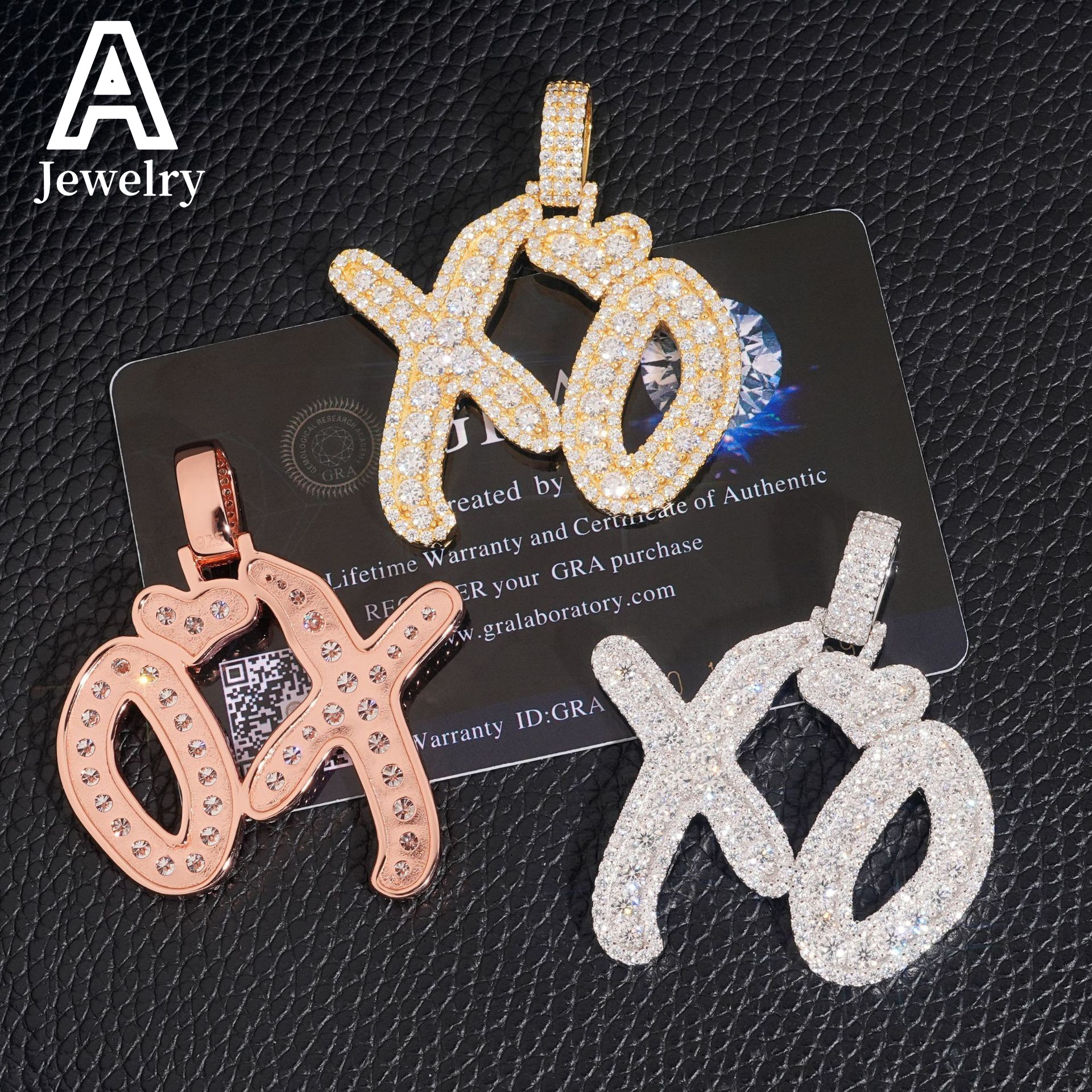 Pass diamond tester hip hop jewelry baguette moissanite letter pendant 925 silver xo pendants charms