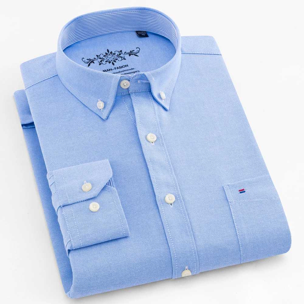 Mens fashion cotton blend solid shirt formal breathable lapel regular fit button up long sleeved shirt suitable for business activities X2503241