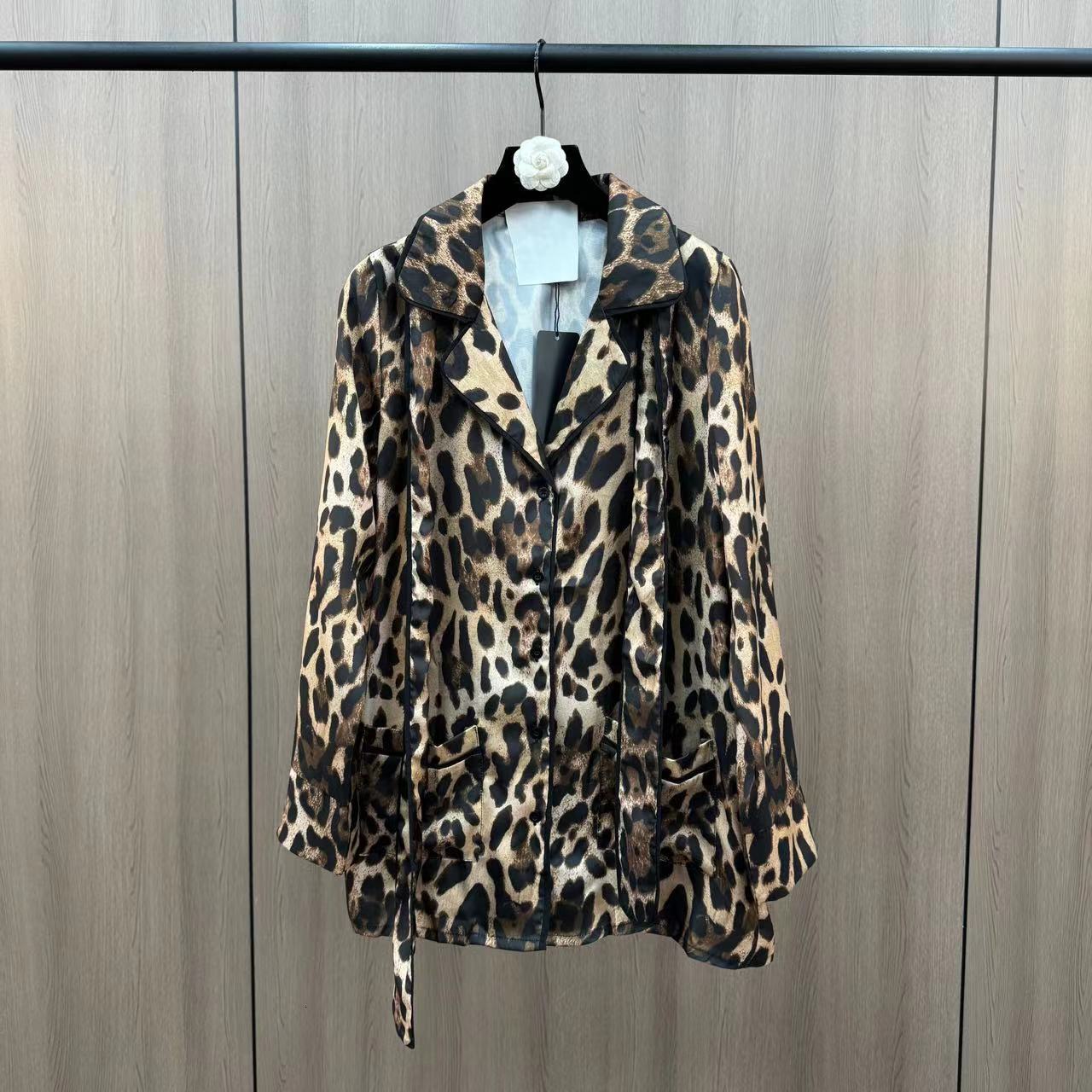 Yuzu MM 2025 Spring/Summer Collar Long Sleeve Design Temperament Leopard Pattern Shirt Paired with Pants Home Set