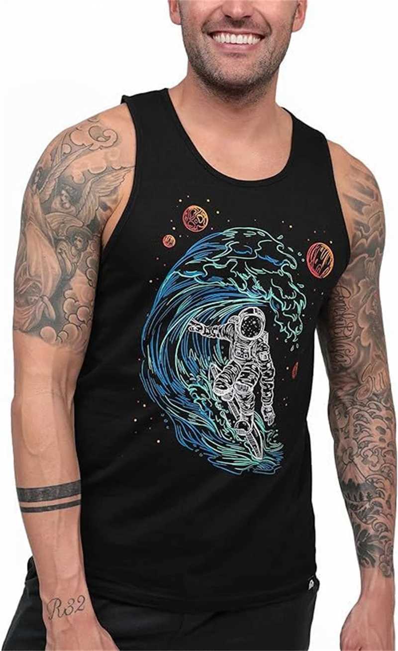 3D black graffiti mens summer street quick drying mens vest sleeveless round neck plus size top 6XL sports vest X250324