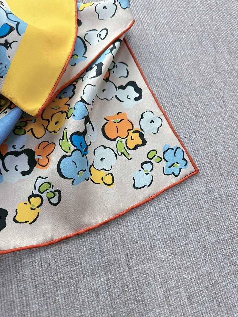 Flower silk scarf 100% shawls wan luxury 90x90cm scarf wen inspired luxury bandana sjaal 2025 dongdaemun luxury items X250324