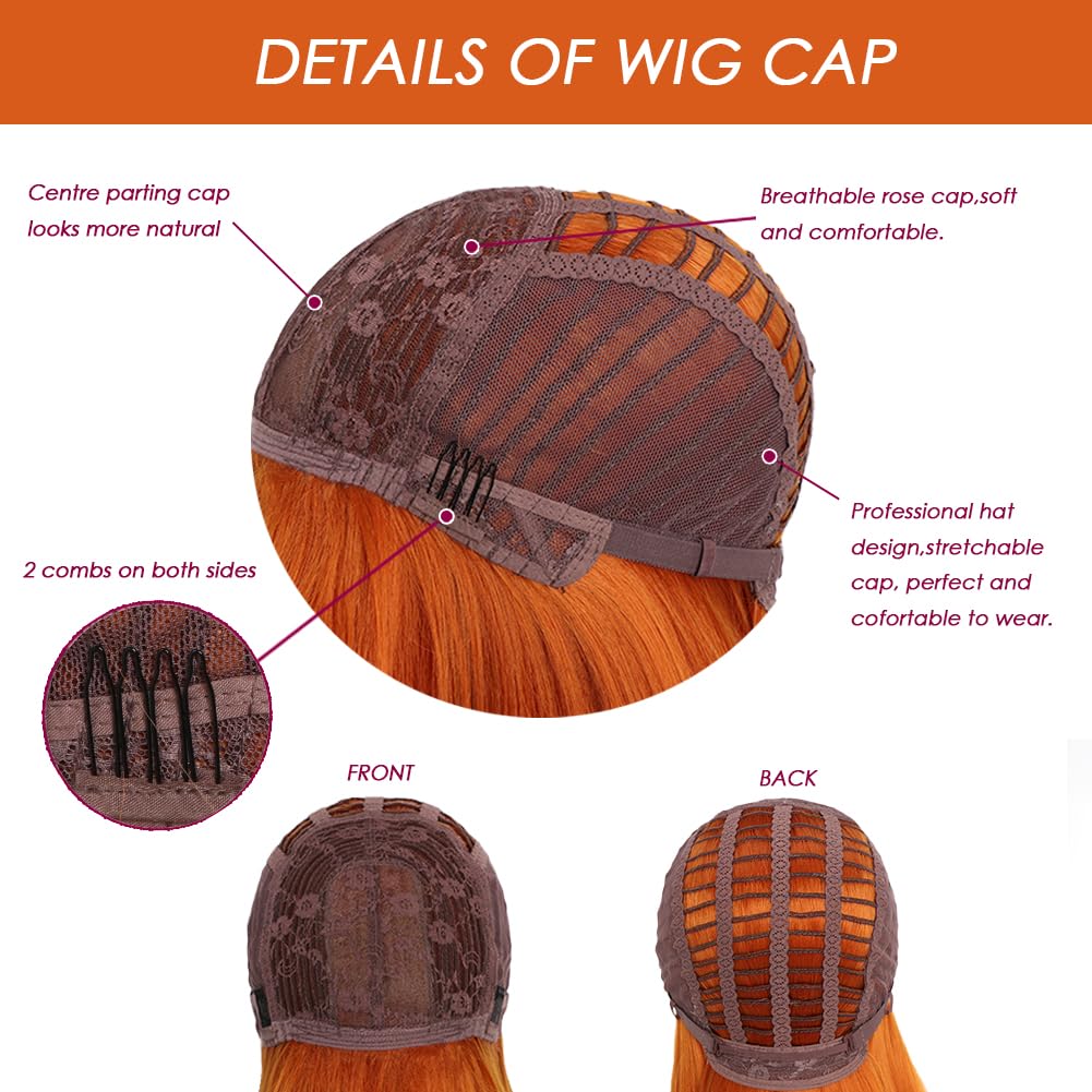 Short Orange Bob Wigs with Bangs,Short Straight Bob Orange Wigs for Women Hair Bob Cut Wig Shoulder Length Wig,Natural Looking Cosplay Daily Party Wig