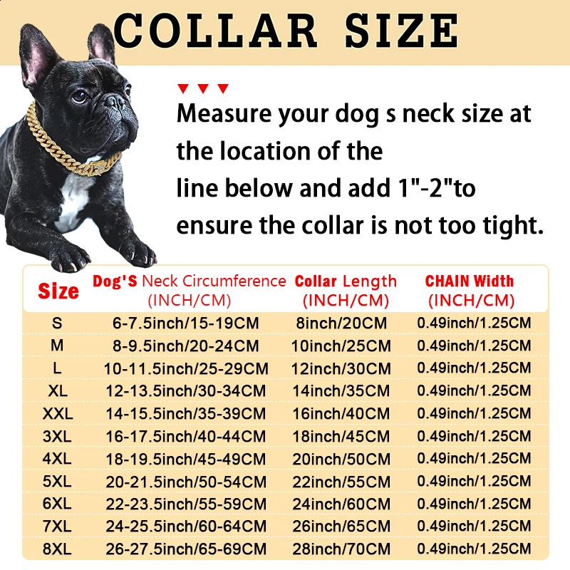 Dog Chain Diamond Cuban Collar Walking Metal Chain Collar with n Secure Buckle Pet Cat Cuban Collar Jewelry Accessories 250320