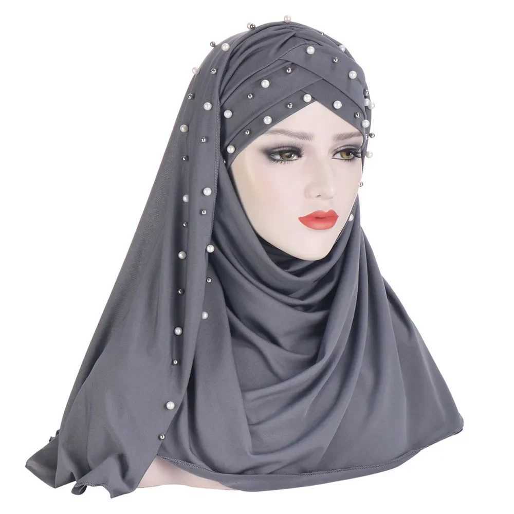 Pure Bubble Cross Scarf Headscarf Wrapped in Solid Color Instant Shawl Foam Female Muslim Headscarf Ready to Wear Accessories at Any Time X250324