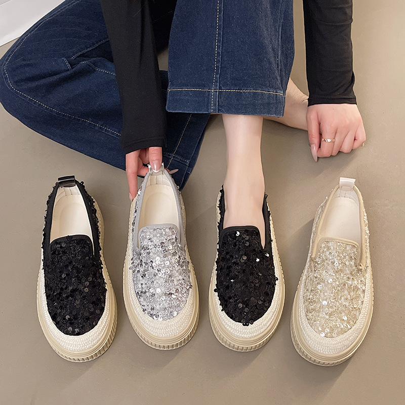 2025 new Korean version women's shoes designer fashion sequin thick sole fisherman women's shoes breathable casual single shoe
