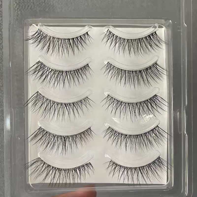 4D Thai Makeup False Eyelash Thick Native Plush Grinding Point Fiber Long Curly Cross Hard Stem Natural Makeup 5 pairs W250324