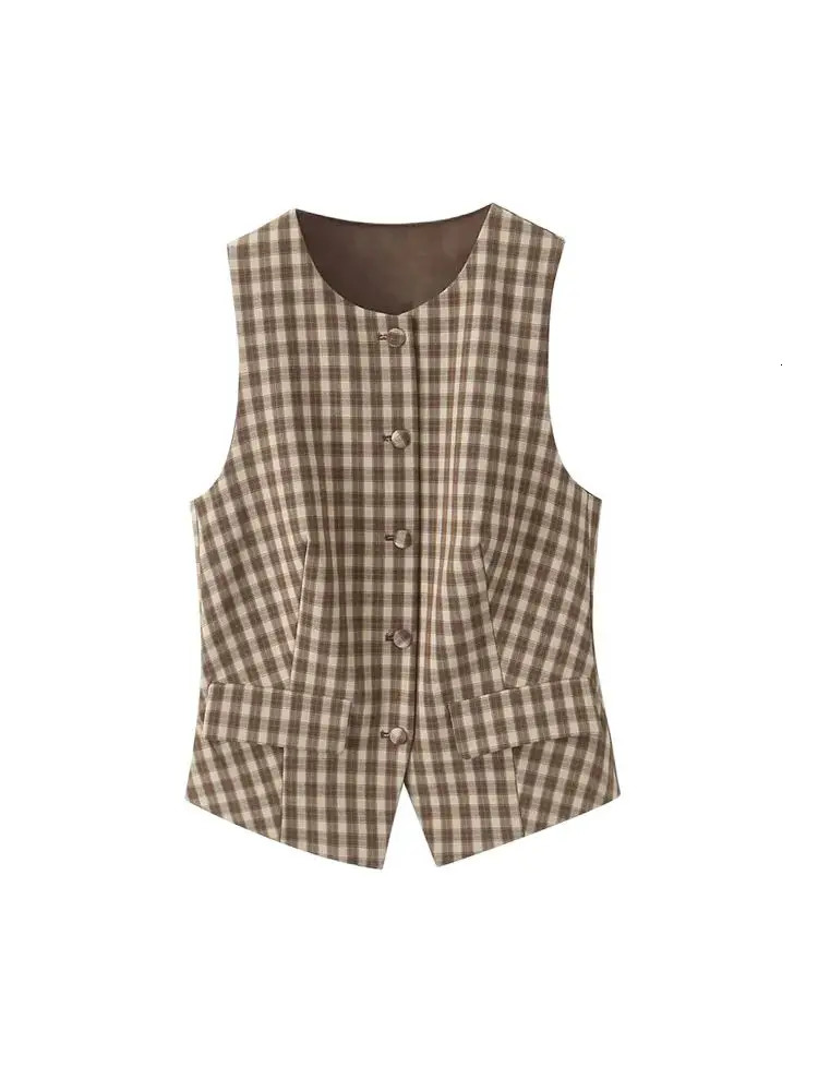 TRZA Womens Fashion Fitted Checkered Waistcoat Top And MidWaist SideZip Pleated Shorts TwoPiece Set for Women 250322