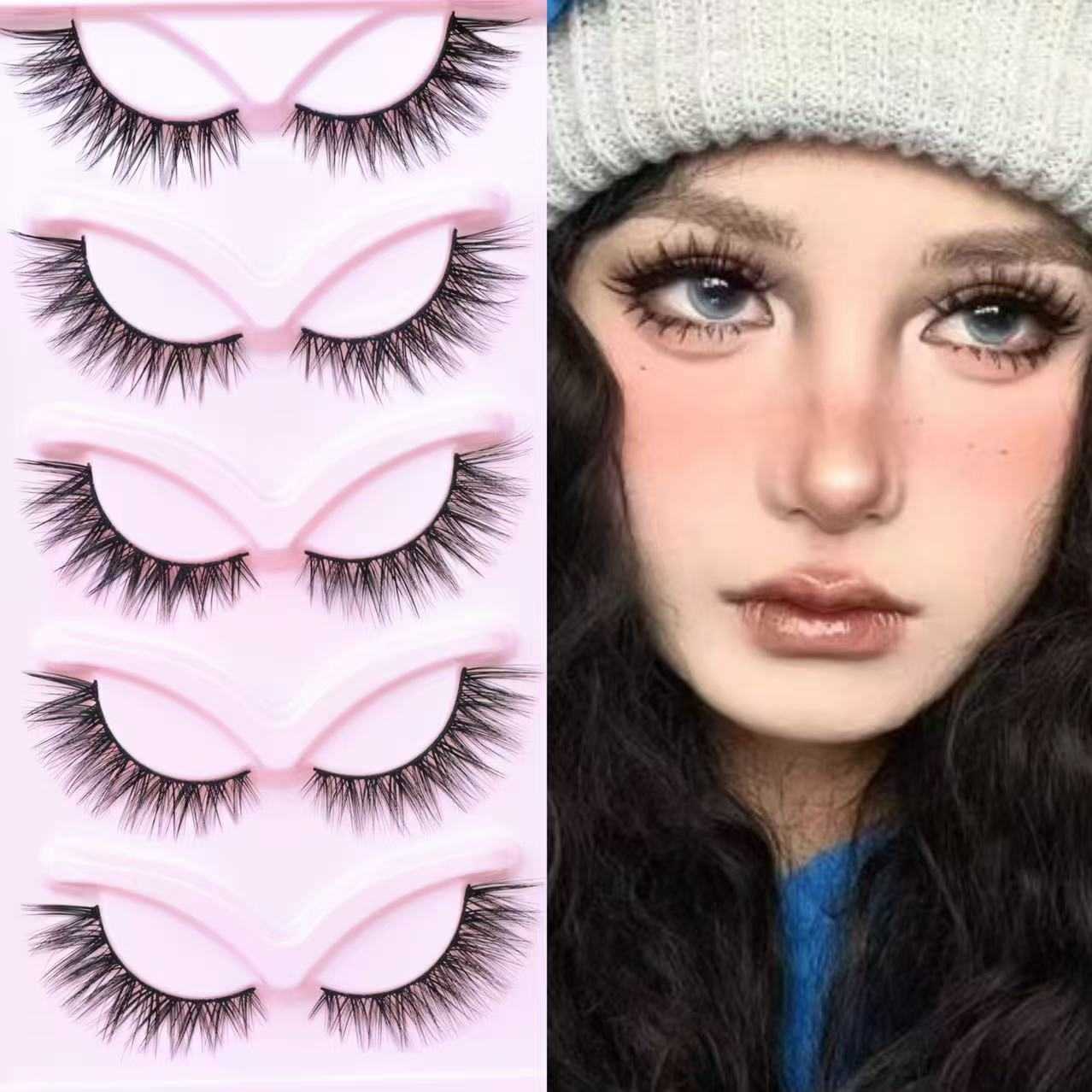 Five Pair Stage Performance False Eyelash Tail Thick and Exaggerated Curly Makeup Extension W250324