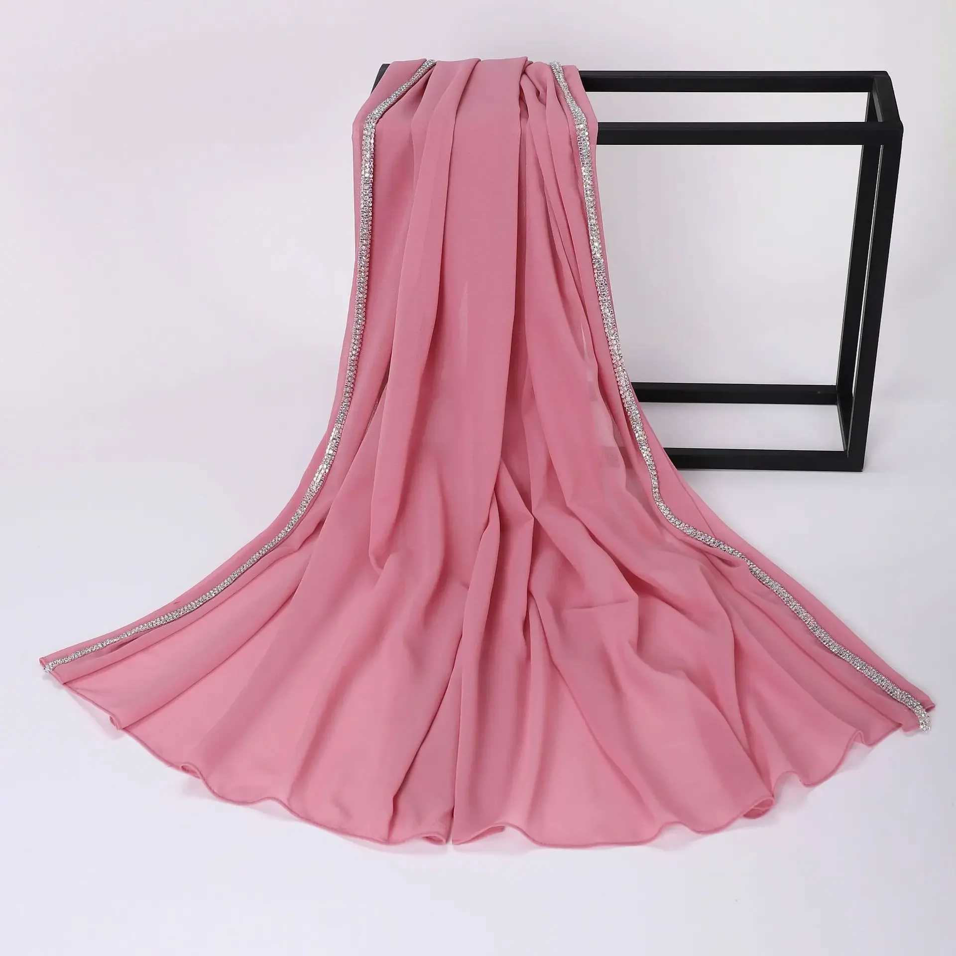 New high-quality diamond long edge chiffon scarf veil African headscarf Malay scarf Muslim headscarf shawl packaging 2025 X250324