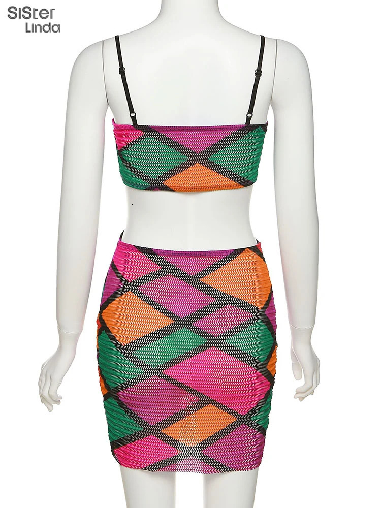 Sisterlinda Colorful Print Women Beach Vacation Dresses Sleeveless Backless Bodycon Midnight Clubwear Female Outfits Streetwear 250324