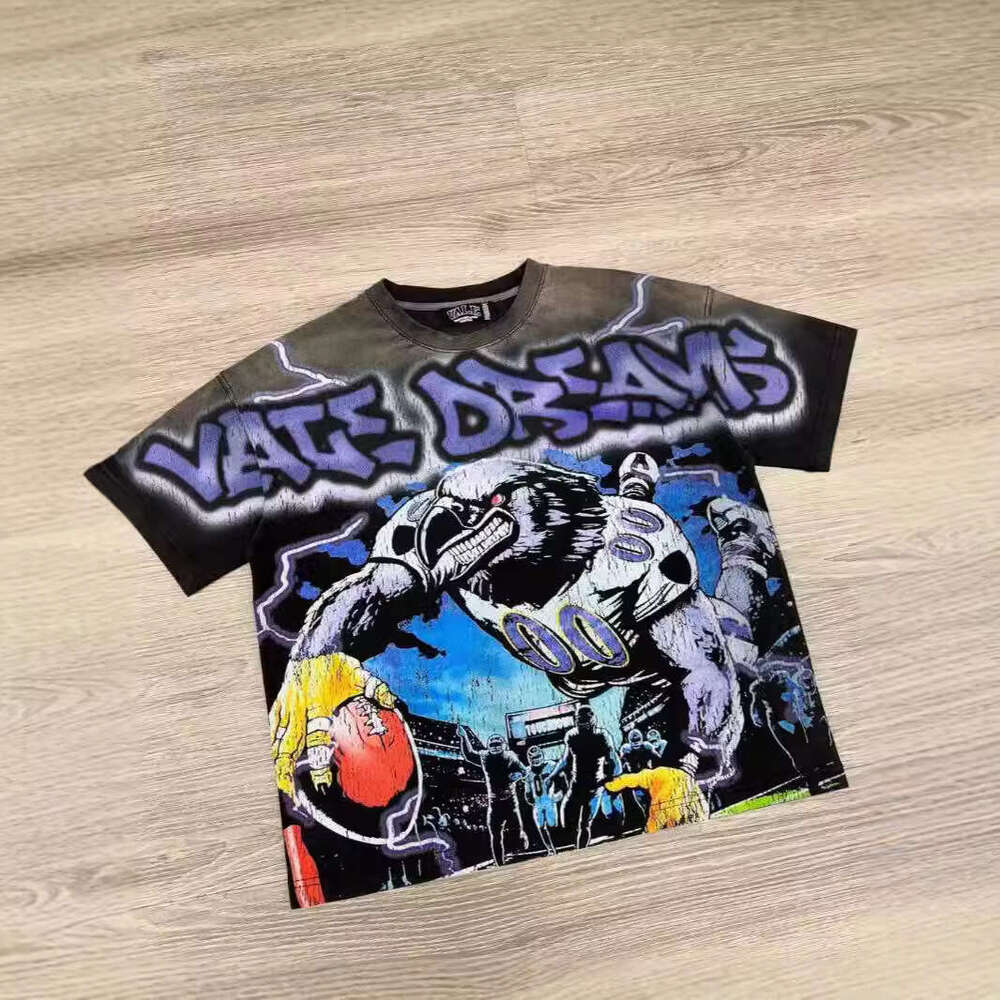 American hip-hop printed T-shirt washed loose Harajuku fashion street trend casual couple top