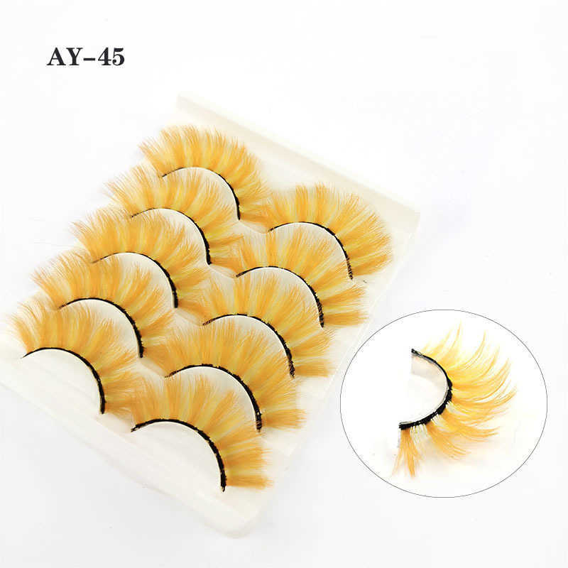 Colorful 5-Pair 3D Thick False Eyelash Stage Makeup Roll Up Messy Soft Eyelash W250324
