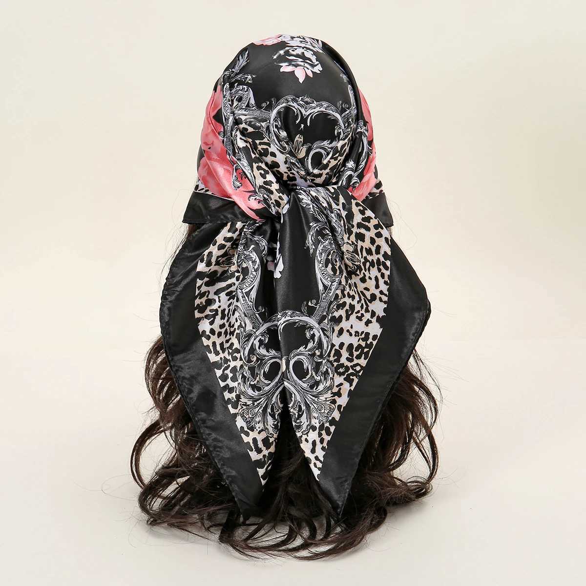 Floral print dyed silk headscarf outdoor square scarf Muslim ribbon Popar 2024 Kerchief soft summer foard scarf X250324