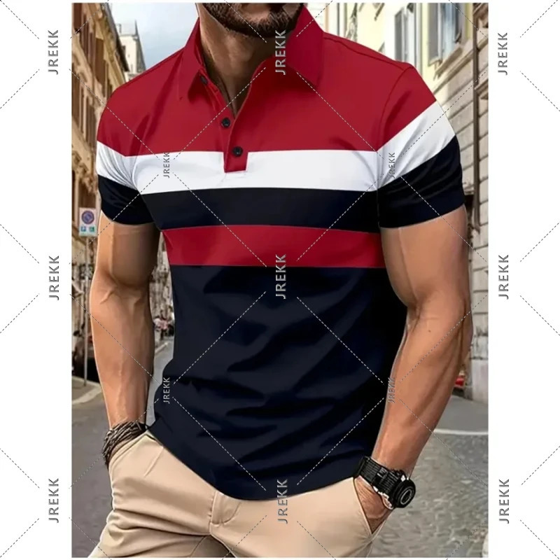 Classic Stripe Polo Shirt For Mens Clothing Basic Wild Business Short Sleeve Lapel Golf Shirts Summer Casual Street Men Tee Top 250311