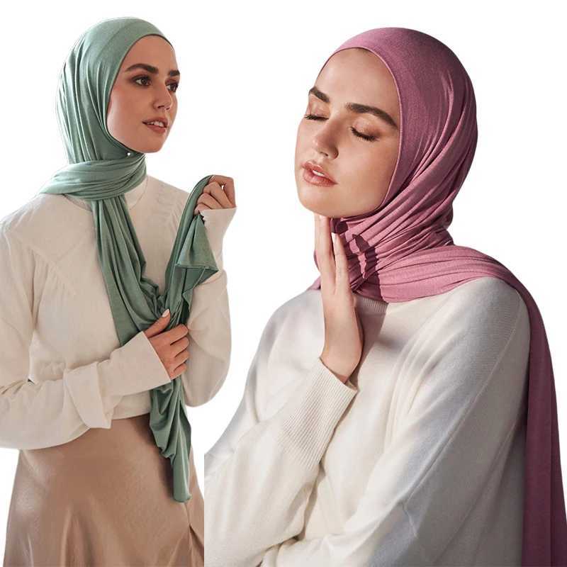 Modal cotton knitted headscarf long Muslim shawl plain weave soft turbo tie bag suitable for African b70x60cm X250324