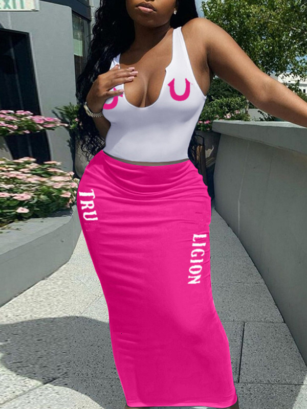 Designer Womens Vest Dresses Crop Top And Long Skirts Set U-neck Sleeve T-shirt Summer 2 Two Piece Dress