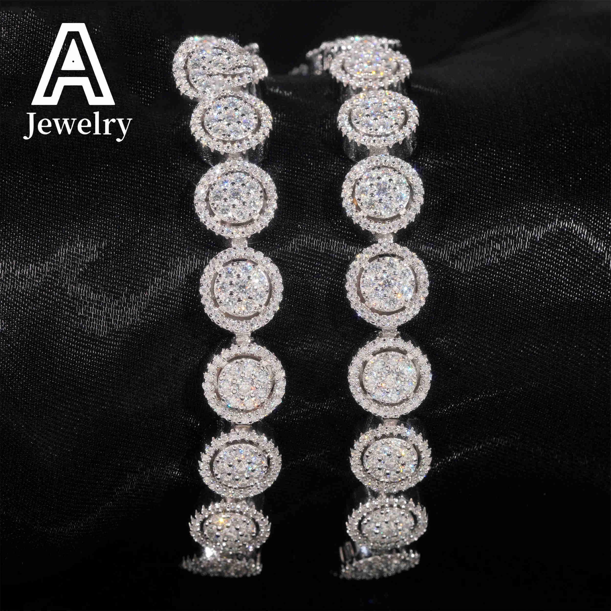 High Quality Fine Jewelry Sparkle Iced Out 10mm Flower 925 Sterling Silver Diamond Moissanite Bracelet