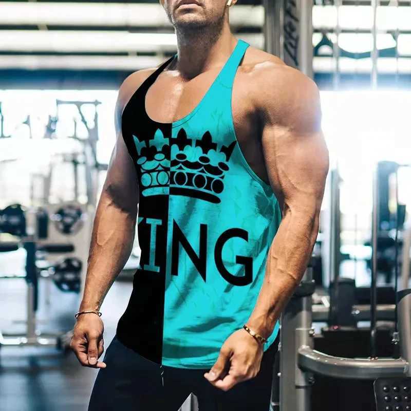Mens patch work king printed vest 3D fashion cool gym sports vest mens outdoor fitness oversized mens clothing sleeveless shirt X250324