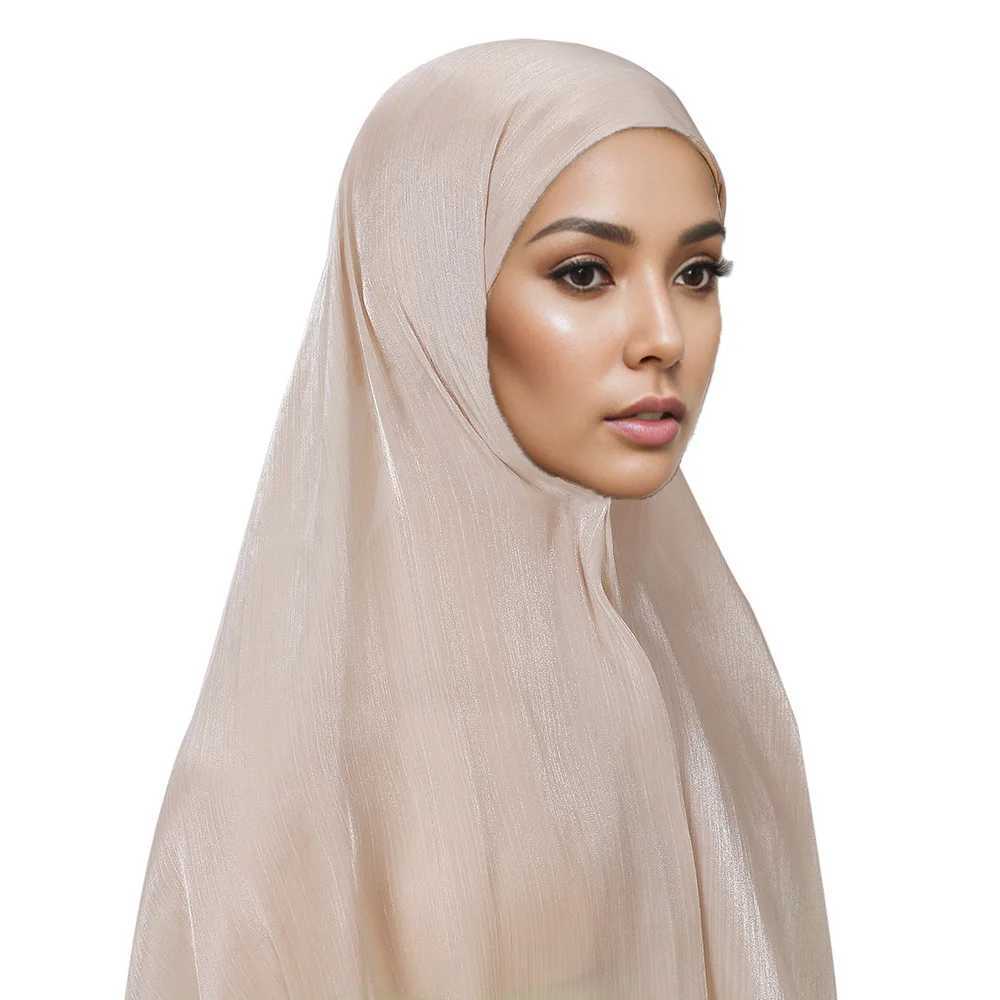 New Micro Light Silk Scarf with Jersey Bottom Inner Strap Hoodie Long Shawl Neck Cover Instant Headscarf X250324