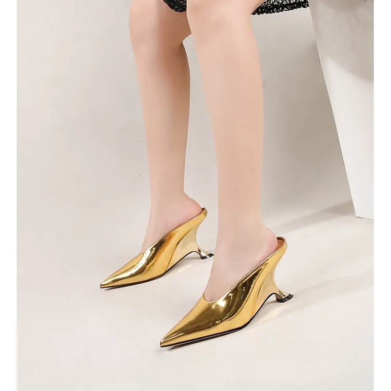 Eilyken Pointed Toe Women Slippers Shoes Shallow Wedges High Heels Banquet Mule Zapatos De Mujer 250322
