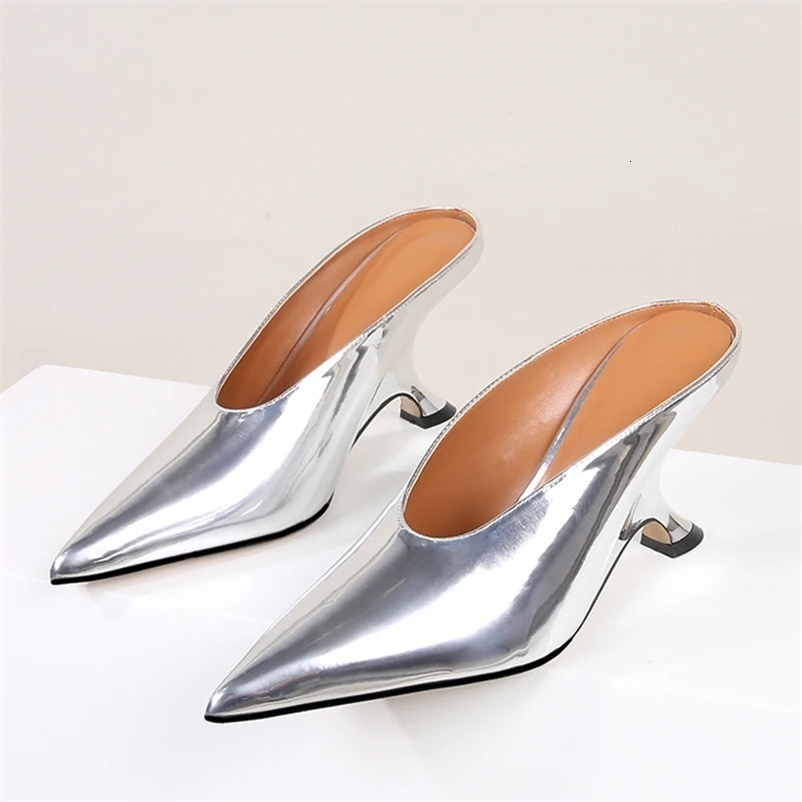 Eilyken Pointed Toe Women Slippers Shoes Shallow Wedges High Heels Banquet Mule Zapatos De Mujer 250322