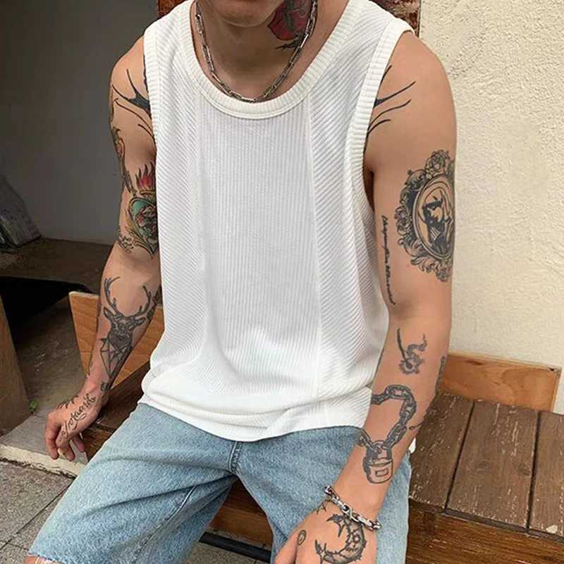 Mens strapless vest Mens strapless workwear collar solid color casual vest Mens spring and summer sports loose vest X250324
