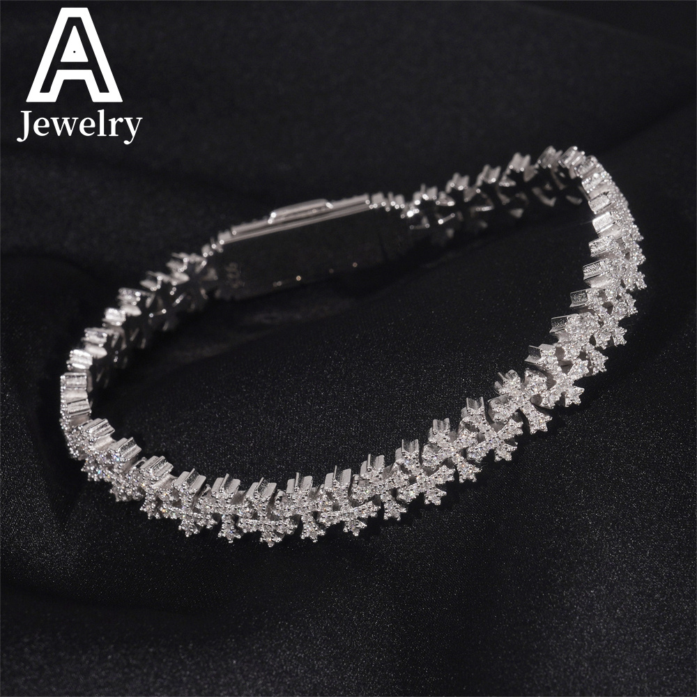New Arrivals Hip Hop Iced Out Jewelry Pass Test Silver 8.5mm Cross Necklace VVS Moissanite Cuban Link Chain