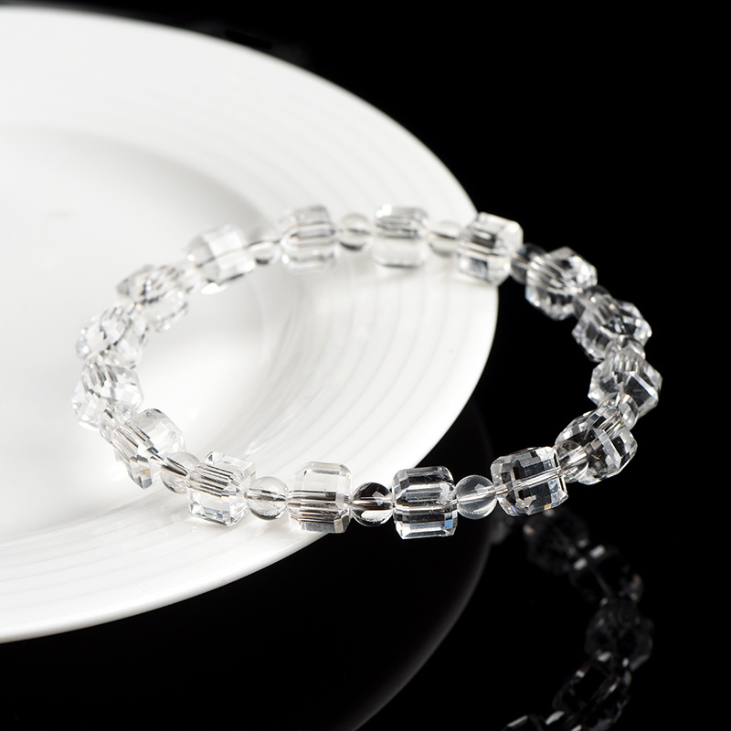 Natural Old Mine White Crystal Cube Sugar String Bracelet Bracelet