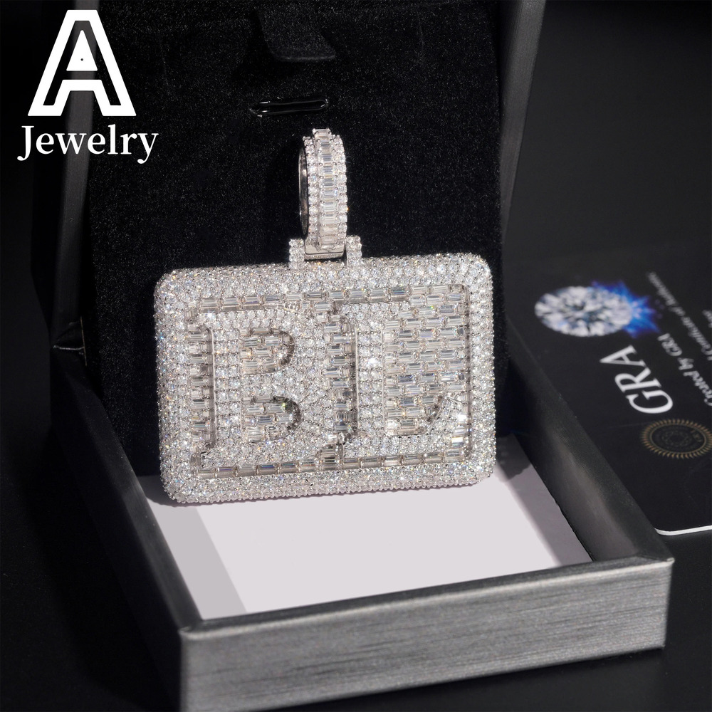 Fine Jewelry Letter Pendant Initial Letter BL Baguette Moissanite 925 Hip Hop Iced Out Pendant Jewelry Moissanite Pendant