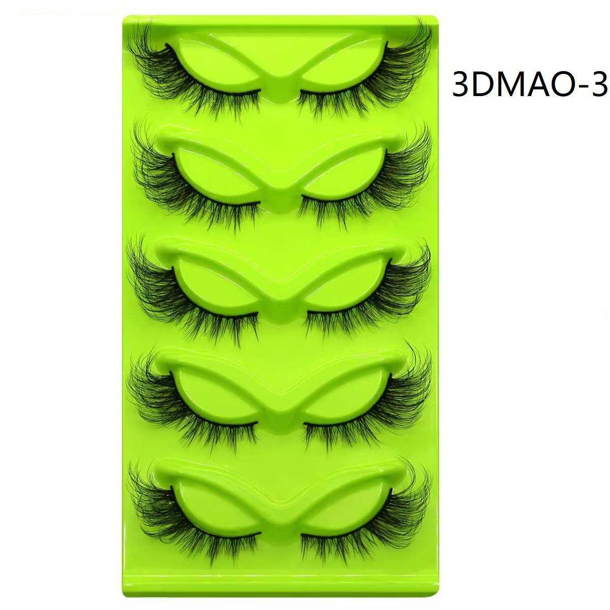 Slant Flying 5 Pair Set Green Fox Eyes Cat Eyes False Eyelash Thick Curling Simulation Fox Eyelash W250324