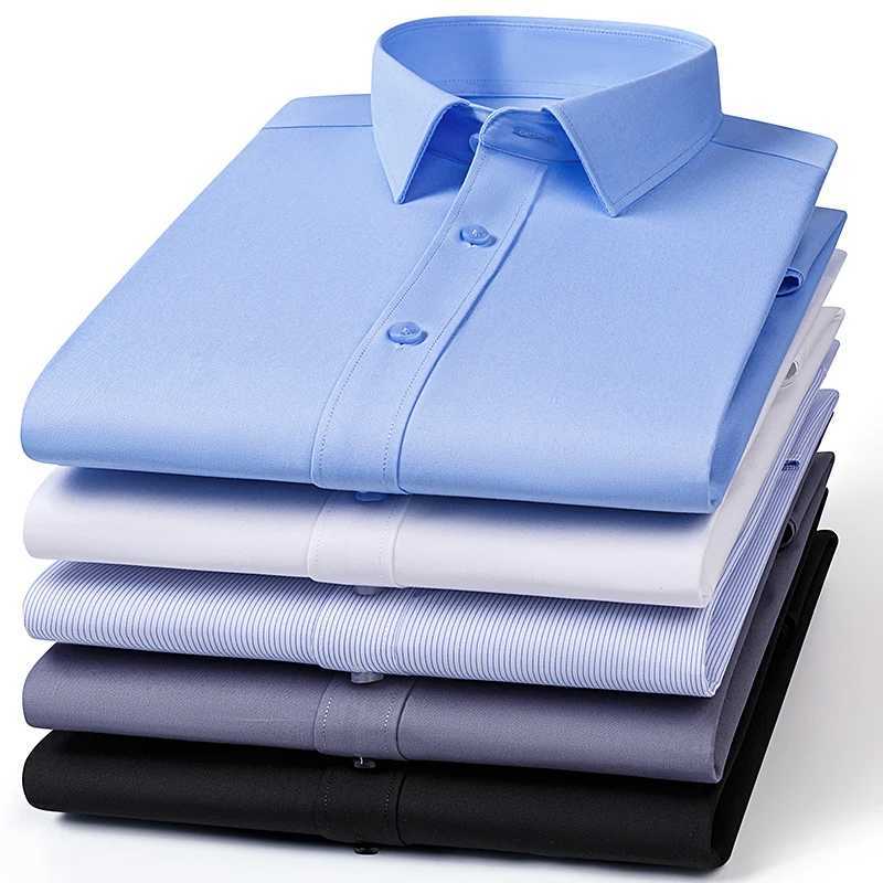 High end bamboo fiber shirt mens long sleeved short sleeved solid color non iron professional formal work white shirt S-8XL X250324