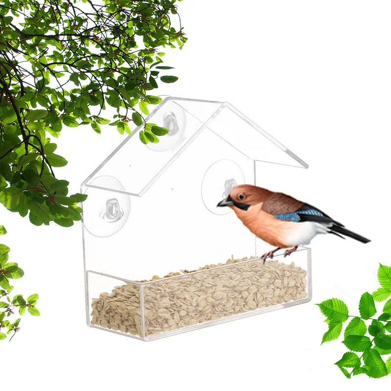 Bird feeder transparent house style feeding cage with suction cup used for window glass hummingbird outdoor terrace bird accessories 250320