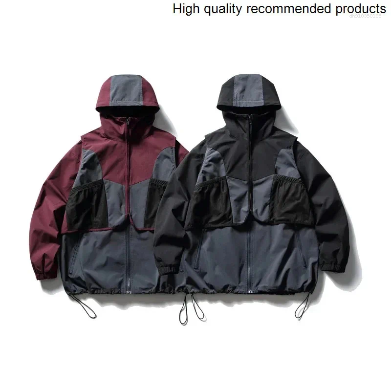 Men's Vests Women Outdoor Sport Fashion Men Loose Casual Hooded Cargo Vest Sleeveless Short Jacket Cityboy Streetwear Waistcoat Coat